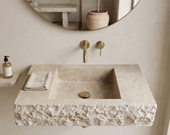 Custom Design Travertin Waschbecken - Handgefertigtes Wand Waschbecken - Rechteckiges Naturstein Waschbecken