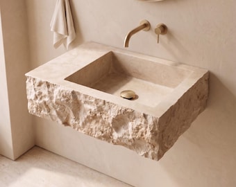 Custom Order Travertine Sink, Wall Mounted Marble Sink - Handmade Travertine Sink, Natural Stone, Basin, Travertine Sink for Bathroom