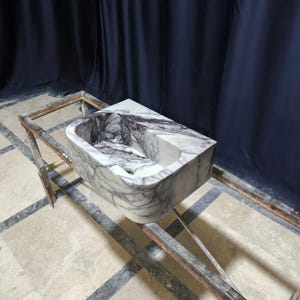 Pia de mármore lilás, cuba pequena para banheiro com bancada, pia personalizada em pedra natural para lavabo. imagem 9