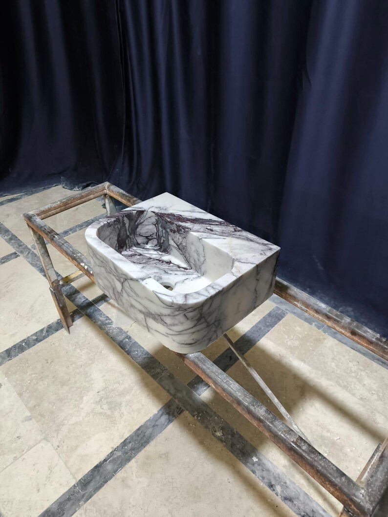 Pia de mármore lilás, cuba pequena para banheiro com bancada, pia personalizada em pedra natural para lavabo. imagem 9