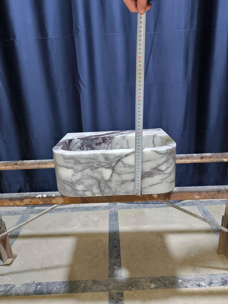Pia de mármore lilás, cuba pequena para banheiro com bancada, pia personalizada em pedra natural para lavabo. imagem 14