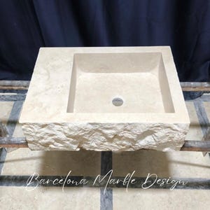Custom Travertine Marble Sink, Wall Mounted Marble Sink - Handmade Travertine Sink, Natural Stone, Basin, Travertine Sink for Bathroom