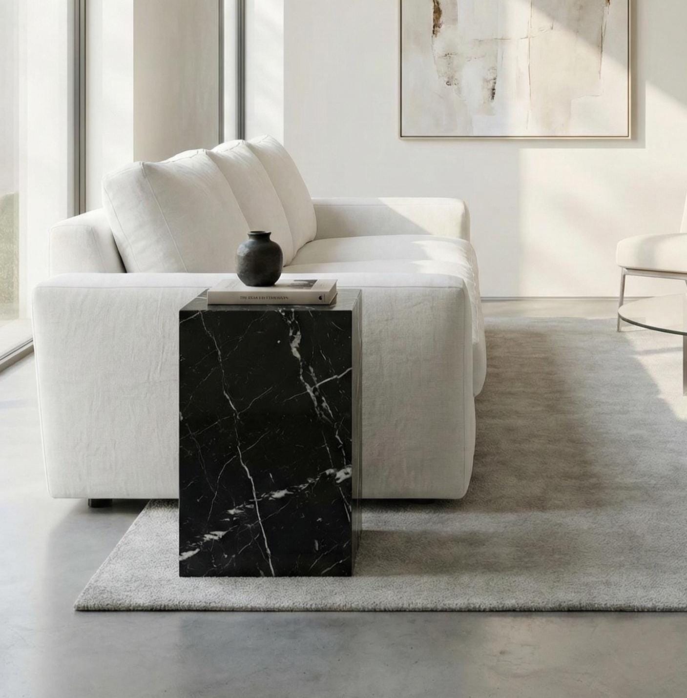 Nero Marquina - 黒大理石台座テーブル - サイドテーブル - Negro