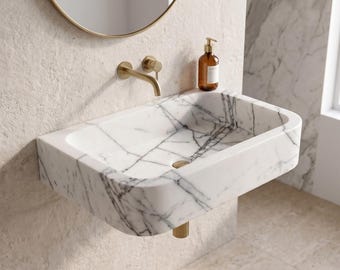 Custom Lilac Marble Wall-Mounted Bathroom Sink, Handcrafted Natural Stone Basin, 22 x 14 in