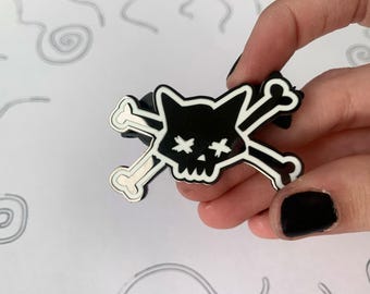 Emo Kitty Crossbones Enamel Pin