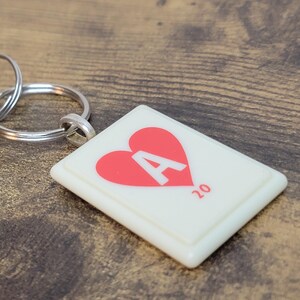 Ace of Hearts Upcycled Game Tile Handmade Keychain