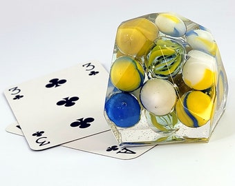 Las Vegas Style "Haven't Lost My Marbles" Resin Gambler's Crystal | Blue and Yellow