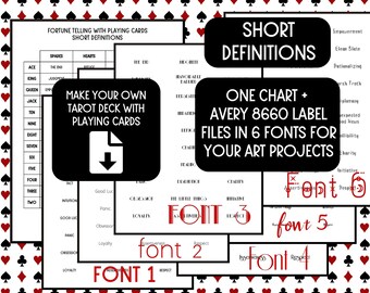 SHORT DEFINITIONS Tarot Reference Chart and Labels Digital Download | Use Your Playing Cards for Fortune Telling or Art Inspiration Today!