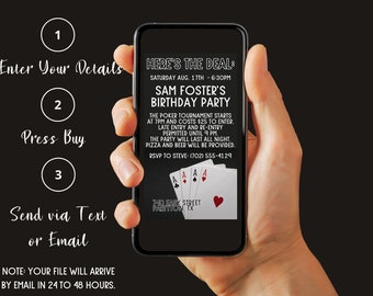 Birthday Party Poker Night Custom Evite Invitation