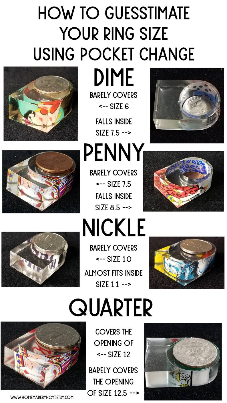 Show off your love of card games with unique style! King of Diamonds and King of Hearts Rings made with Playing Cards and Resin