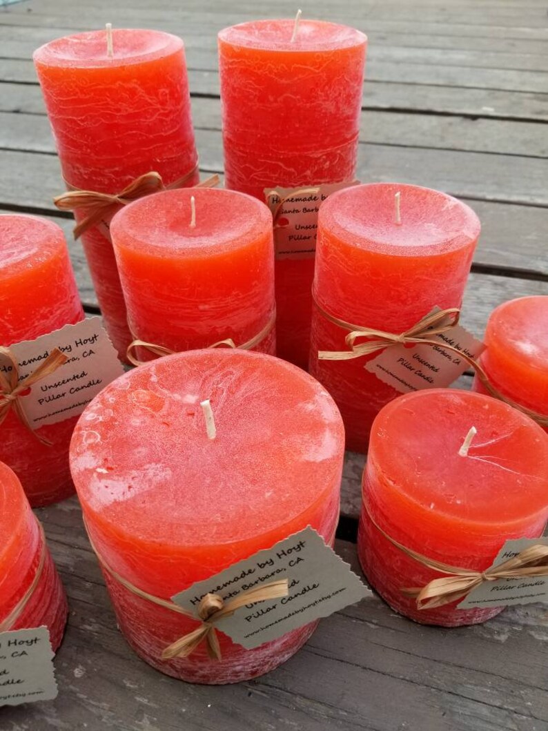 UNSCENTED Autumn Orange Rustic Pillar Candles Hand Poured Etsy