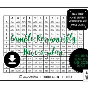 Gráfico de rango de póquer DESCARGA DIGITAL / Gráficos de rango de póquer en blanco para la guía de póquer DIY para las mejores manos de póquer