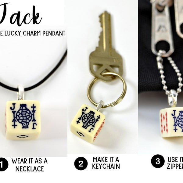 JACK Necklace, Keychain, or Zipper Pull | Las Vegas Style Upcycled Poker Dice Lucky Charm Man Jewelry