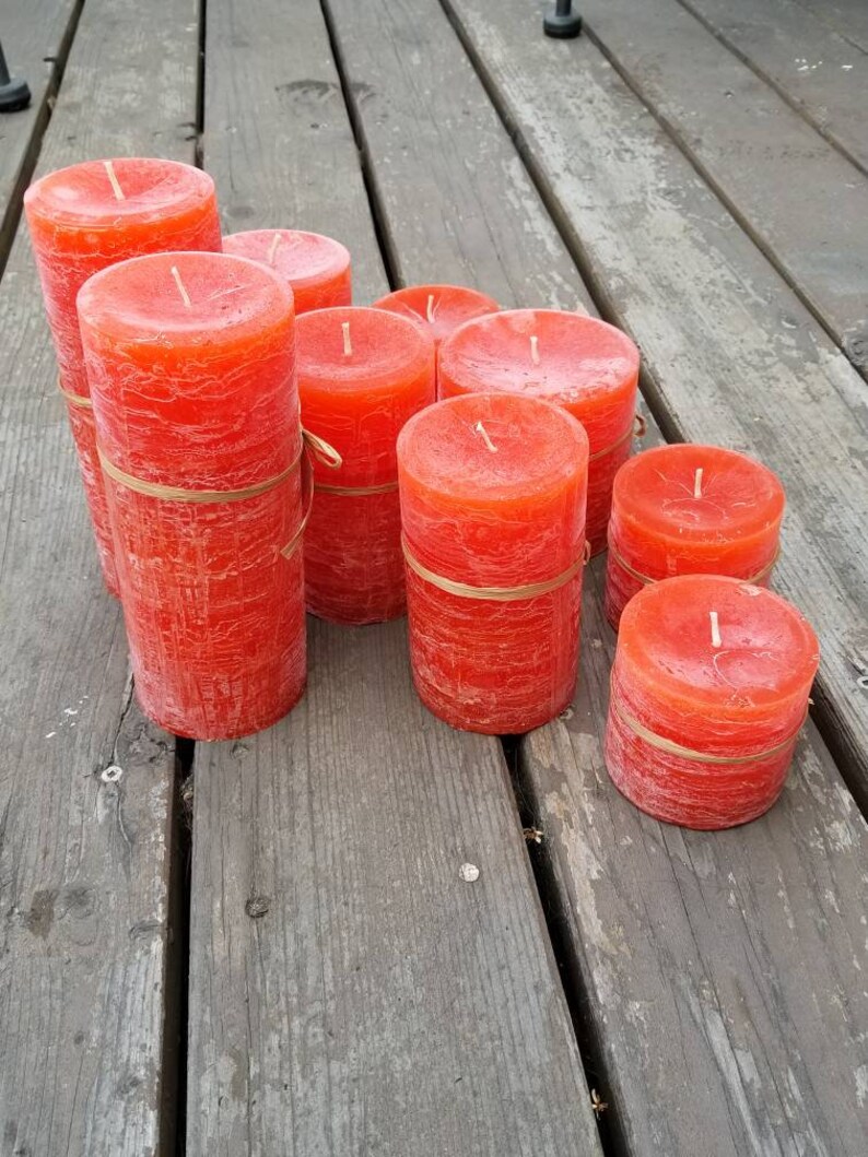 UNSCENTED Autumn Orange Rustic Pillar Candles Hand Poured Etsy