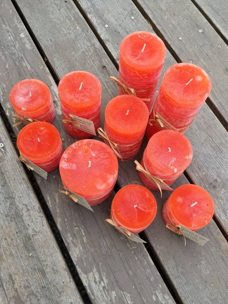 UNSCENTED Autumn Orange Rustic Pillar Candles Hand Poured Etsy