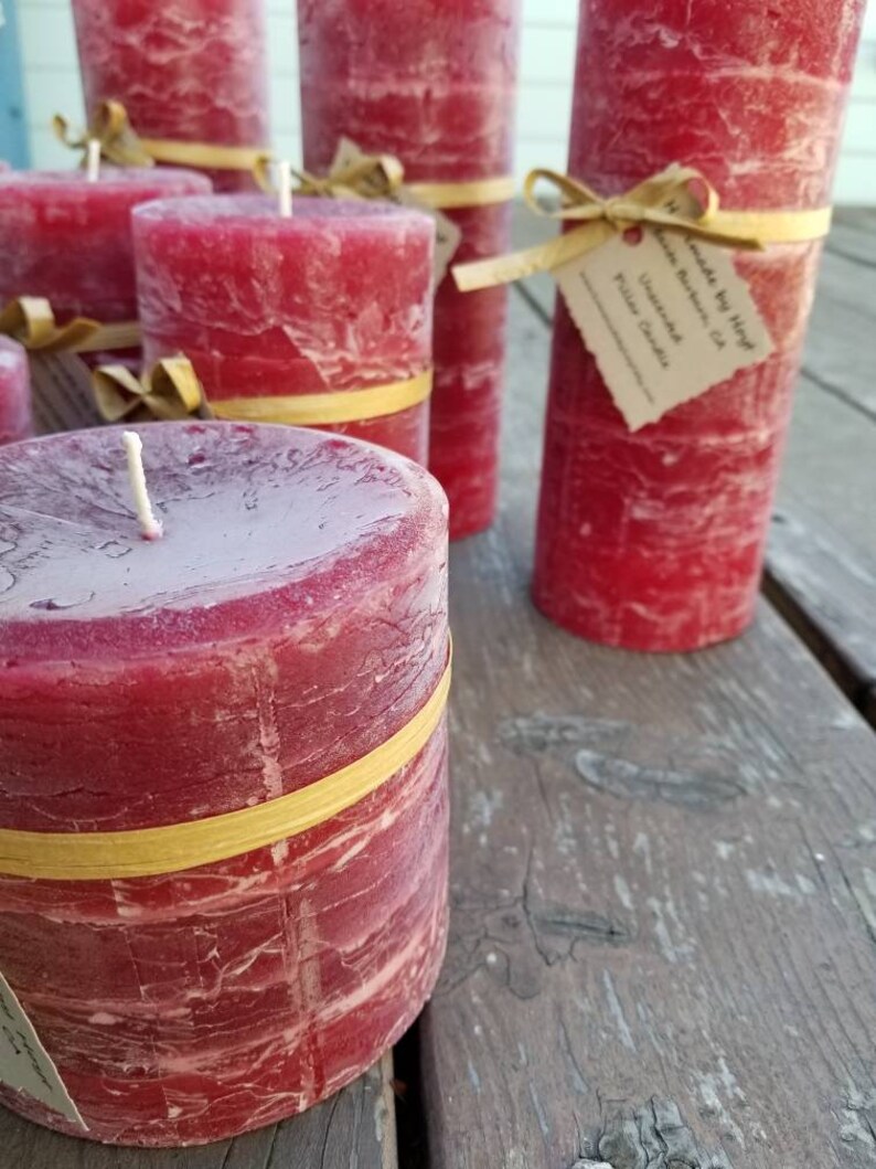 UNSCENTED Dark Red Rustic Pillar Candles Hand Poured CA Etsy