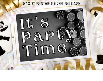 Poker Night PARTY TIME Invito alla festa stampabile / Biglietto d'auguri stile Las Vegas Download digitale