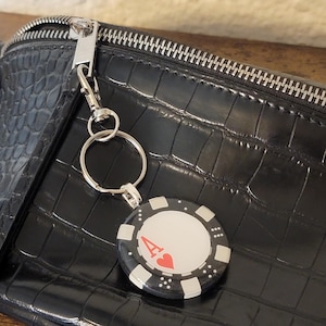 Ace of Hearts Poker Chip Bag Charm | Upcycled Playing Cards Poker Chip Keychain