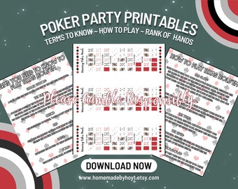 Poker Party DIGITAL DOWNLOAD | Printable Winning Poker Hands Chart and Texas Hold'em Instructions