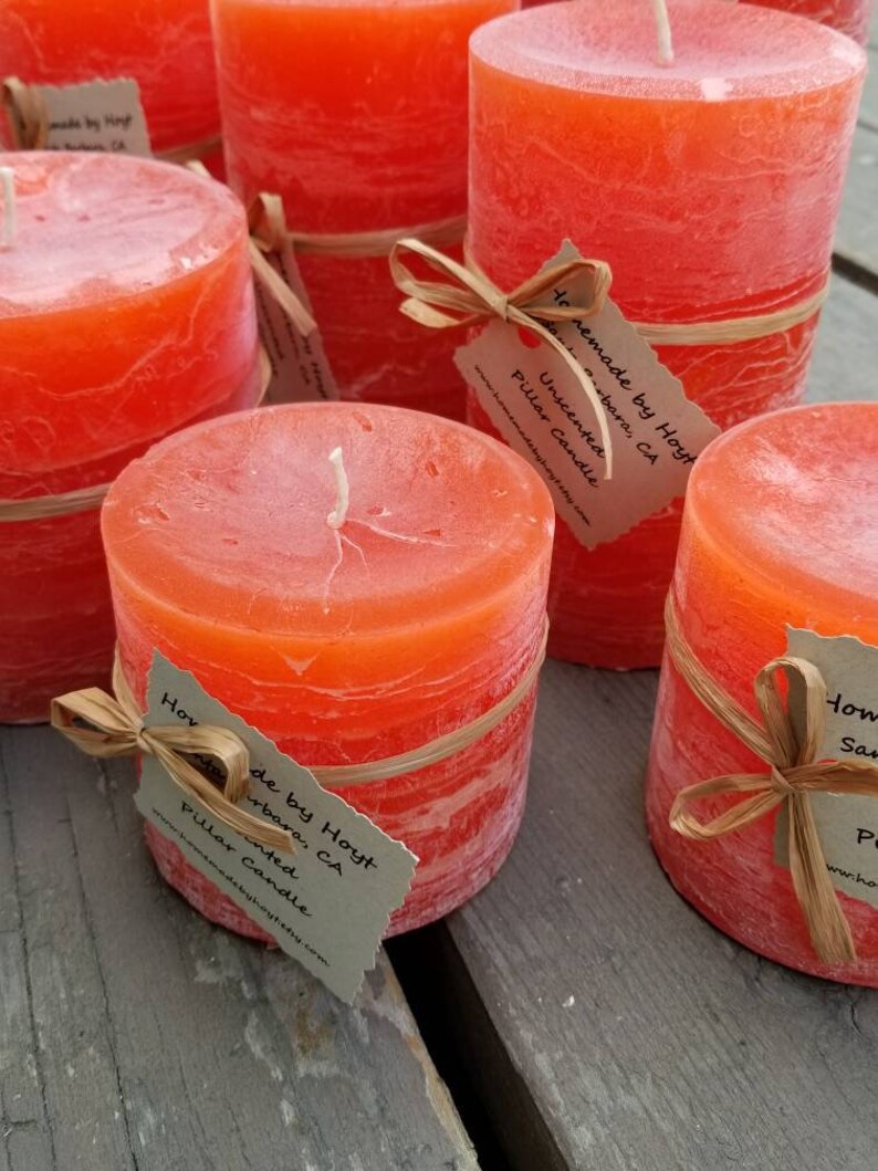 UNSCENTED Autumn Orange Rustic Pillar Candles Hand Poured Etsy