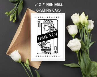 Crown QUEEN Thank You Card | Digital Download | Playing Card Queen Thank You Printable Greeting Card