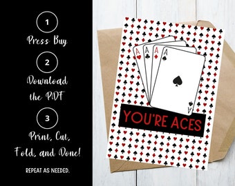 YOU'RE ACES Playing Card Printable Thank You Card | Digital Download Greeting Card | Red and White