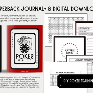 Dziennik z przewodnikiem po pokerze + pliki do pobrania w wersji cyfrowej = samodzielne szkolenie w pokerze (No Limit Texas Hold'em)