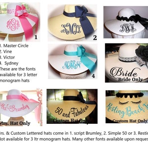 Monogrammed Personalized Bridal Bride Wedding White Floppy Hats. Mother of Bride, Maid of Honor, Groom's Mother, Bridesmaids image 6