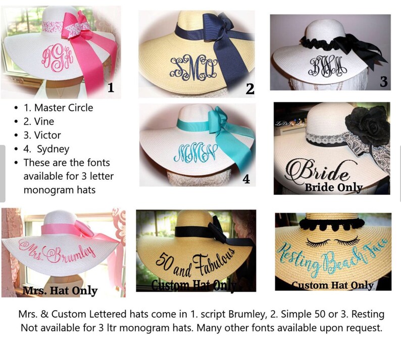 Monogrammed Personalized Bridal Bride Wedding White Floppy Hats. Mother of Bride, Maid of Honor, Groom's Mother, Bridesmaids image 6