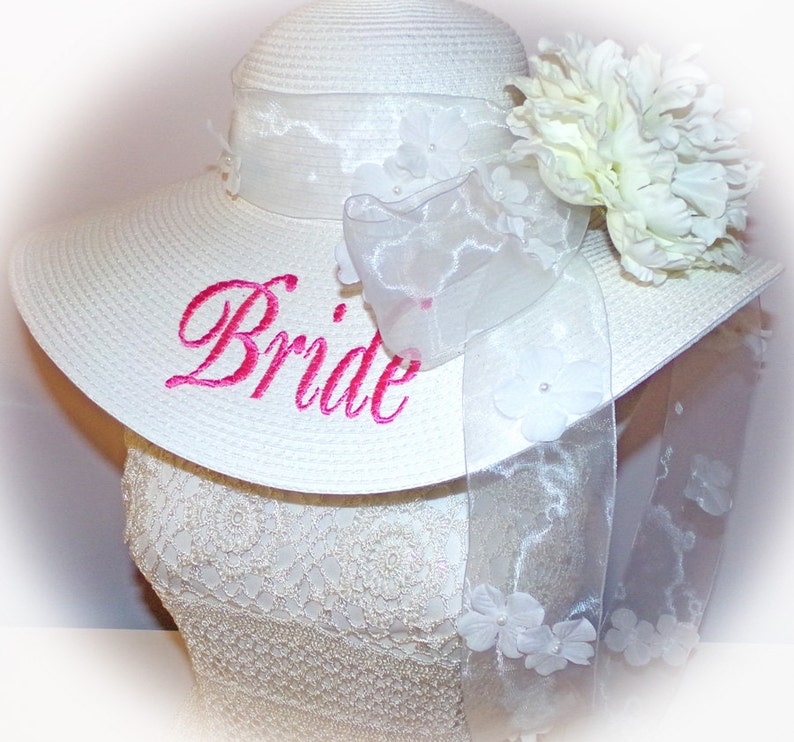 Monogrammed Personalized Bridal Bride Wedding White Floppy Hats. Mother of Bride, Maid of Honor, Groom's Mother, Bridesmaids image 7