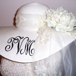 Monogrammed Personalized Bridal Bride Wedding White Floppy Hats. Mother of Bride, Maid of Honor, Groom's Mother, Bridesmaids image 5