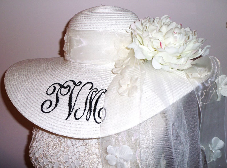 Monogrammed Personalized Bridal Bride Wedding White Floppy Hats. Mother of Bride, Maid of Honor, Groom's Mother, Bridesmaids image 5