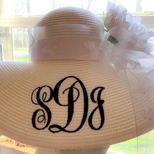 Monogrammed Personalized Bridal Bride Wedding White Floppy Hats. Mother of Bride, Maid of Honor, Groom's Mother, Bridesmaids image 1