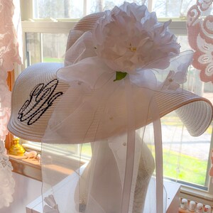 Monogrammed Personalized Bridal Bride Wedding White Floppy Hats. Mother of Bride, Maid of Honor, Groom's Mother, Bridesmaids image 2