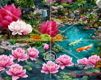 3D , 5 Koi Pond Digital Files, 20 oz. size, AI Art, PNG , Sublimation png file
