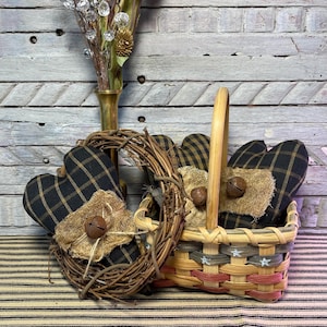 Primitive Black Plaid Homespun Hearts: Rustic Farmhouse Bowl Fillers