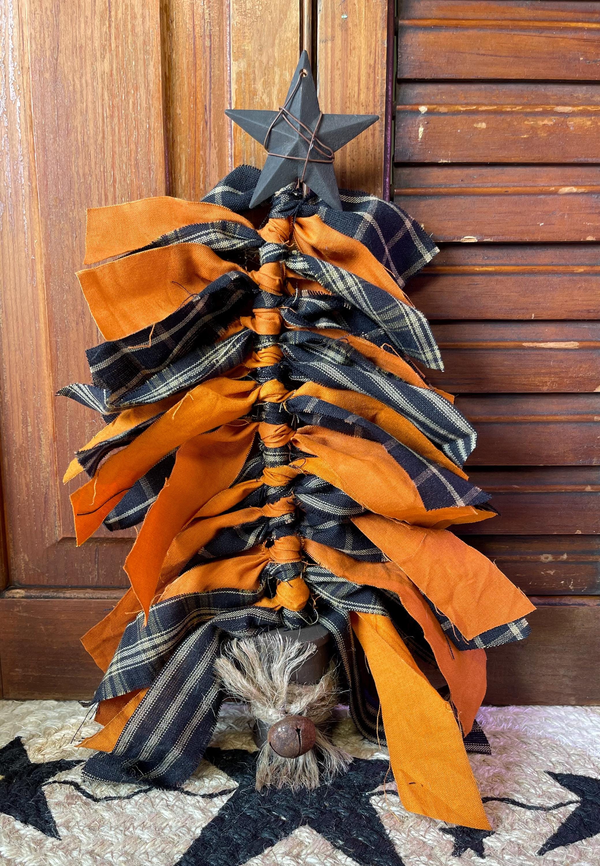 Raptor Rag Tree Primitive Halloween Rag Tree – Farmhouse Halloween Decor – Orange ...