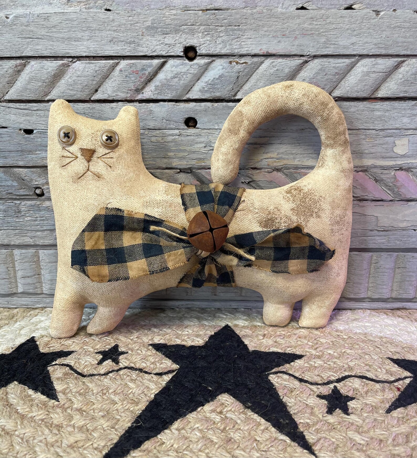 Rustic Farmhouse Cat - Primitive Shelf Sitter - Etsy