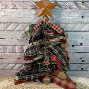 Primitive Rag Tree - Christmas Tree - Holiday Decor - Wood Bobbin Spool ...
