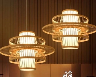 Handmade Japanese style Bamboo Pastoral Rattan pendant lamp Wooden Restaurant and home decoration Lighting.