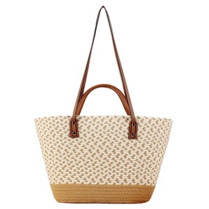 Handmade Knitting Khaki Beach Tote Bag Large Capacity Handmade Straw Summer Holiday Travel Shoulder Bag Women Shopping Bags