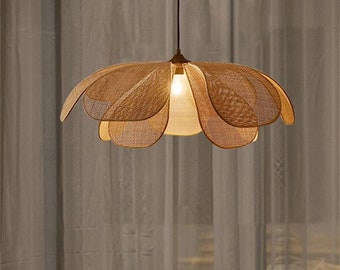 Handmade Creative Rattan Flower Pendant Light Designer Handmade Lustre Living Room Dining Room Lighting Fixtures Minimalist Home Decor