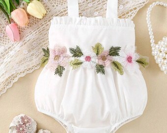 Baby Girl Floral Appliques Frill Trim Cami Bodysuit