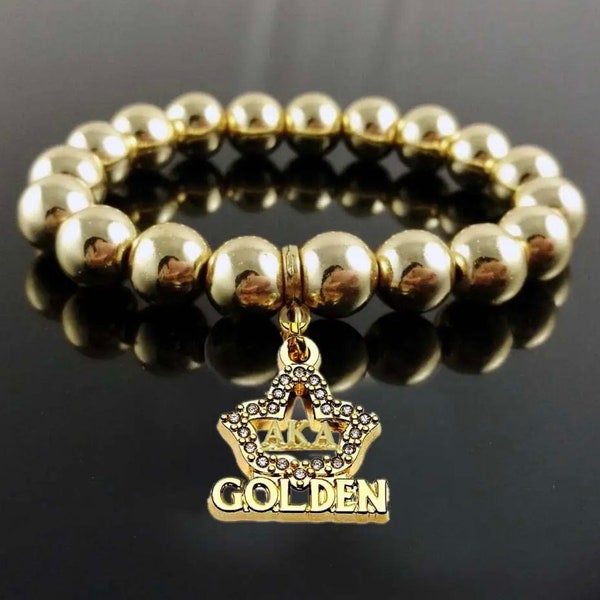 AKA Alpha Kappa Alpha Golden Soror Beaded Stainless Steel