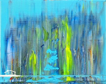 « Peinture océan, ciel, abstrait, nature, paysage marin, petite peinture, bleu, vert, violet, retour à la maison » par ahsta blu / Livraison gratuite
