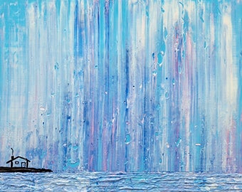 Painting, Waterfall, Ocean Painting, Sky, Natur, Art, Abstract, Seascape, Blau, Weiss, Lila, WATERFALL von ahsta blu / Free shipping