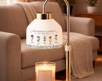 Personalized Grandma Candle Warmer Lamp With Birth Flower, Mother's Day Gift For Her, Mom Garden Light Birthday Gift, Nana Decor Keepsake