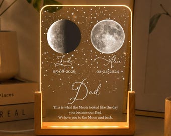 Custom Moon Phase Night Light For Dad, Personalized Daddy Moon By Date Lamp, Father's Day Gift For Papa, Custom Led Light Decor For New Dad