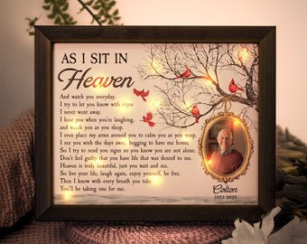 As I Sit In Heaven Memorial Gifts, Personalized Photo LED Shadow Box, Condolence Gift, Remembrance Keepsake, Sympathy Gift,Loss Of Dad Gift