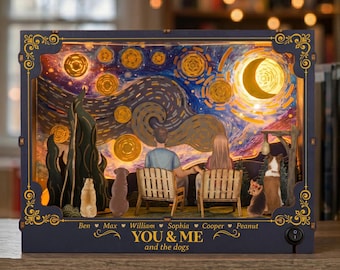 Kit de bricolaje personalizado para rincón de lectura para parejas y mascotas, luz LED personalizada para casa de muñecas "Tú, yo y el perro", juego en miniatura para insertar en la estantería de la esposa.